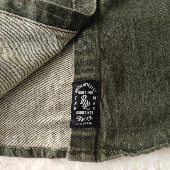 Peau De Loup Green Denim Button Up Collar Shirt Unisex Size 8 Medium Heavyweight - Picture 7 of 8